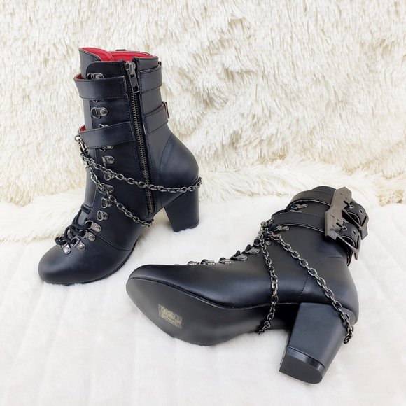 Vivika Goth Granny Ankle Boots Coffin Straps & Chain - Picture 5 of 16